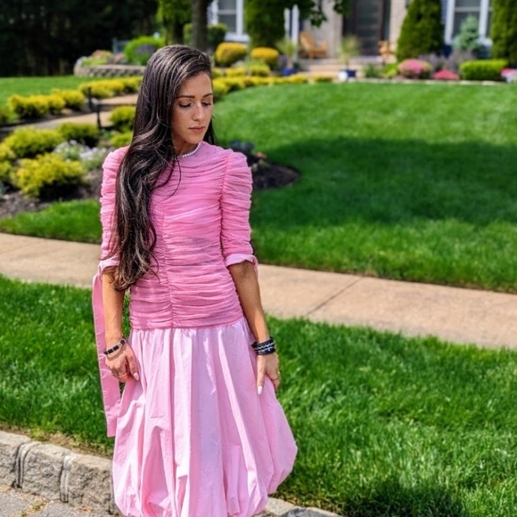 RENAISSANCE Sakura tulle & cotton Ruched Dress with Puff Skirt,Pink Adorable NWT - Picture 13 of 15